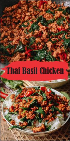 thai basil chicken with spinach and red peppers