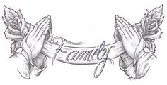 a tattoo design with hands holding roses and the word family