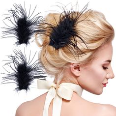 PRICES MAY VARY. Black Feather Hairgrip: You will get 2 Pcs feather hair clips, novel design and exquisite workmanship, a fashion hiar accessories attract everyone's attention. Material: Our ostrich hair clip for women are made of alloy and feather, decorate with feather, the clip design easy to take and take off, and can hold the hair firmly and won't hurt you skin. Exquisite Design: The women's feather hair accessories with black feather ornament, soft feather will add more charming and elegan Feather Hair Accessories, Bride Party, Retro Hair, Bridesmaid Hair Accessories, Feather Hair Clips, Christmas Beauty, Women Bride, Feather Hair, Hair Accessories Clips