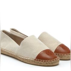 Brand New Without Box Never Worn In Perfect Condition Tory Burch Espadrille Shoes. Size 11. Color Block. The Color Block Beige Woven Espadrilles Are Part Of The New Season Collection From Tory Burch. This Everyday Summer Style Is Crafted From A Premium Fabric Woven Upper With Canvas Lining, Classic Jute Trim And Comfy Rubber Sole. Contrasting Leather Toe Cap Adds Detail And Creates The Colour Block Design. Signature Tb Branding Is Embroidered To The Toe. Beige Woven Upper Canvas Lined Leather To Classic Espadrilles With Woven Sole And Round Toe, Classic Brown Espadrilles With Round Toe, Classic Beige Espadrilles With Woven Sole, Beige Slip-on Espadrilles With Leather Sole, Classic Beige Slip-on Espadrilles, Beige Leather Sole Slip-on Espadrilles, Beige Round Toe Espadrilles With Stitched Sole, Beige Leather Espadrilles With Contrast Sole, Cream Leather Slip-on Espadrilles