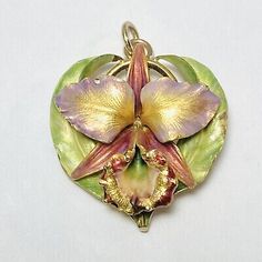 Art Nouveau Jewelry Necklace, Nouveau Jewelry, Antique Jewelry Necklace, Art Nouveau Jewelry, Orchid Flower, Gold Enamel, Gorgeous Jewelry, Flower Pendant, Antique Art