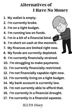 an image of a cartoon character with the words'alternatives of i have no money '