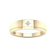 On your wedding day, seal your vows with this handsome wedding band. Crafted in 10k yellow gold, this band showcases a single round cut diamond, prong site inside a kite shape frame at the center. A bold and sophisticated look he will proudly wear daily, this men's wedding band glistens with 1/20 ct. t.w. of diamond and a brilliant buffed luster. Gender: female. Age Group: adult. Gents Rings, Steampunk Octopus, Blue Lantern, Gents Ring, Wedding Day Jewelry, Ring Ideas, Cufflinks Wedding, Pinky Ring, Mens Wedding Bands