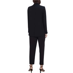 Solid Black Double Row Button Lady Blazer Suit Black Single Breasted Pantsuit For Fall, Black Double-breasted Blazer For Office, Black Evening Blazer With Button Closure, Structured Black Blazer With Buttons, Elegant Black Double-breasted Blazer, Black Structured Blazer With Buttons, Double-breasted Business Blazer With Black Horn Buttons, Black Double-breasted Long Sleeve Blazer, Tailored Black Double-breasted Blazer