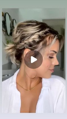 40K views · 2.3K likes | Ekaterina Guerra | Short Hairstyles + Makeup on Instagram: "You gotta just go for it😉 #tbt to this #shorthairstyle with a #shortbob  It’s all in the little details… the twists, the splitting the hair into 2 ponytails to keep the shorties up, the minimal framing around the face, the loop around to hide the elastic… yes the details make it work ✨   Elastics linked at the bottom of your screen code KATY20 will save you some 💰  #hair #hairstyle #hairstyleideas #hairstyleoftheday #bob #bobhair #bobhairstyles #peinados #cabellocorto #hairstyletutorial #shorthairlove #shorthairlife #hairinstagram #hairvideos" Chin Length Braided Hairstyles, Short Casual Updo, Styling Short Hair Bob Ideas Half Up, Headband Short Hair Bobs, Short Hair Up Do For Work, Very Short Hair Ponytail, How To Plait Short Hair, Hairstyles For Short Bob Hair Easy, Cute Ways To Put Up Short Hair