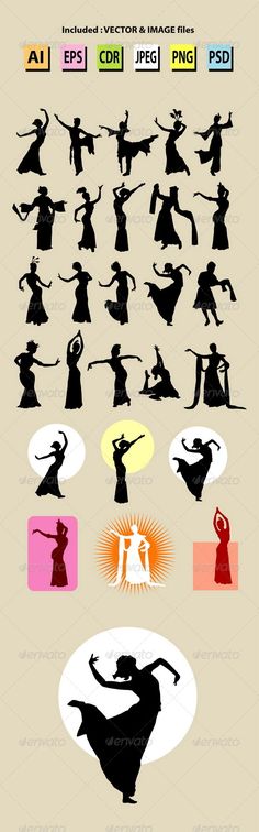 the silhouettes of people in different poses and sizes, all with their arms spread out