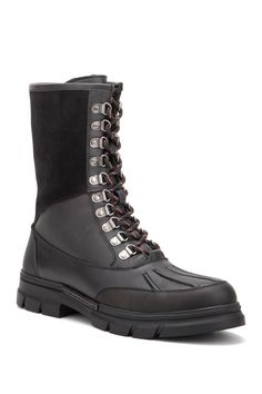 Fit: true to size. M=standard sizing. Duck toe. Leather construction. Lace-up styling. Foldable at shaft. Faux fur lining. Approx. 4" shaft height. Lug sole. Imported Fur Lined Boots, Mens Leather Boots, Lug Sole, Up Styles, Winter Boot, Boots Men, Hiking Boots, Leather Boots, Nordstrom Rack