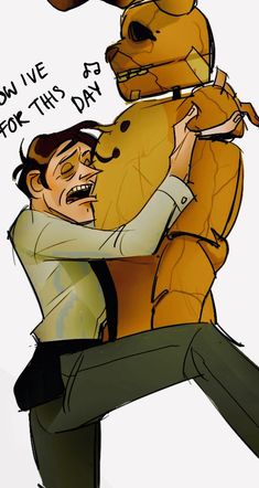 a drawing of a man hugging a teddy bear