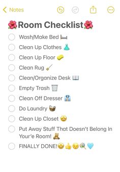 the room checklist is filled with random items