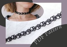 an image of a woman wearing a black choker with intertwined links on it