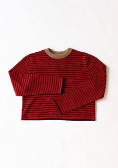 Cordera Merino Wool Striped Tee in Red T-shirt Long Sleeve, Red Striped Shirt Outfit, Hot Weather Fashion, Long Sleeve Top Outfit, Red Striped Shirt, Summer Denim, Long Sleeved Top, Mode Inspiration, Dream Clothes