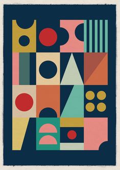 an art print with geometric shapes and colors