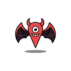 a red bat with big eyes and horns