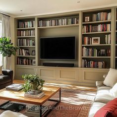 a living room filled with furniture and a flat screen tv mounted on a wall above a wooden coffee table