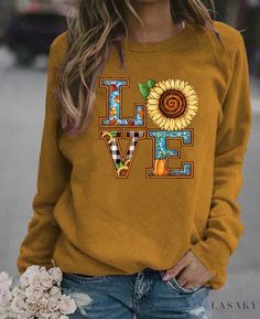 Lasaky - Christmas Print Long-Sleeve Loose-Fit Sweatshirt Yellow Letter Print Sweatshirt For Fall, Winter Brown Tops With Letter Print, Brown Letter Print Tops For Winter, Brown Long Sleeve Tops With Letter Print, Brown Long Sleeve Top With Letter Print, Winter Brown Letter Print Tops, Boho Quotes, Long Pants Casual, Christmas Print