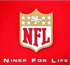 the nfl logo is shown on a red background