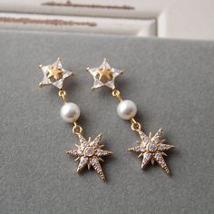 Star Jewellery, Earrings Prom, Earrings With Pearls, Earrings Star, Pearl Earrings Wedding, Prom Earrings, Bridal Earrings Pearl, Back Jewelry, Celestial Jewelry