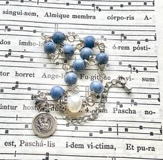 Vintage ND du bon remède and Archangel Michael  silver medal rosary bracelet, blue coral beads, trad catholic woman gift, catholic jewelry Wire Clasp, Archangel Michael, Blue Coral, Bracelet Blue, Coral Blue, Coral Beads