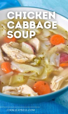 chicken cabbage soup in a bowl with carrots and celery