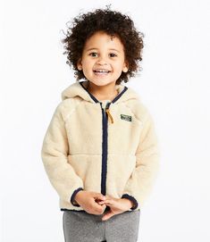 Infants' and Toddlers' L.L.Bean Hi-Pile Fleece Jacket Playful Fleece Outerwear For Fall, Playful Winter Fleece Outerwear, Cream Hooded Fleece Jacket For Outdoor, Fleece Outerwear For Winter Playtime, Playful Long Sleeve Fleece Outerwear, Cozy Long Sleeve Outerwear For Playtime, Casual Warm Outerwear For Playtime, Cozy Hooded Outerwear For Playtime, Cream Fleece Jacket With Fleece Lining