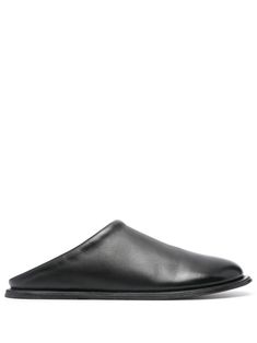 black calf leather round toe slip-on style branded footbed flat leather sole Luxury Slip-ons With Leather Lining And Round Toe, Slippers Black, Leather Slippers, Espadrille Sandals, Calf Leather, Espadrilles, Men's Fashion, Slippers, Slip On