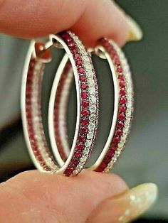 (eBay) 3Ct Round Simulated Red Ruby & Diamond Amazing Earrings 14K White Gold Finish