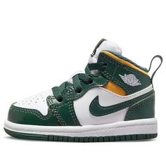 (TD) Air Jordan 1 Mid 'Sonics' 640735-371 (AJ1/SNKR/Retro/Mid Top/Basketball) Baby Boy Clothes Nike, Baby Jordans, White Nike Shoes, Jordan Shoes Girls, Nike Air Jordan 1 Mid, Princess Shoes, Baby Sneakers, Mid Top