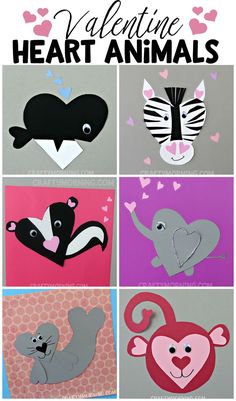 valentine's day crafts for kids to make with paper hearts and zebras, heart shaped