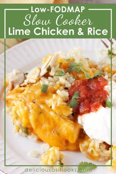 low - fodmap slow cooker line chicken and rice on a plate