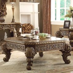 Rosalia Antique Gold & Pefect Brown Coffee Table  / HD-8011 - Ornate Home Brown Coffee Table, Elegant Coffee Table, Colonial Design, Carved Legs, Ornate Furniture, European Furniture, Brown Coffee, Coffee Table Wayfair, Wooden Coffee Table