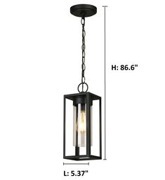 an outdoor hanging light with measurements