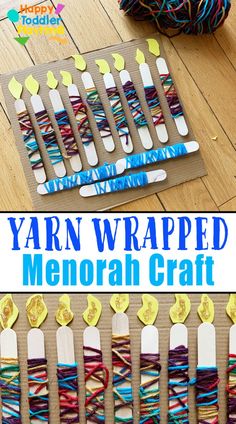 yarn wrapped memorial craft with the words yarn wrapped on it and several crochet hooks