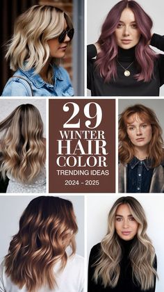 For winter hair color ideas in 2024 - 2025, brunettes with caramel highlights are definitely trending. This trend adds warmth and depth, perfect for the season. Blondes trends continue with icy tones and subtle highlights. Whether you have a long or medium length style, adding a pop of color through balayage or light brown hues will keep your hair looking modern and stylish. Blonde Tones For Brunettes, Warm Winter Blonde Hair Color, Highlights 2024 Trends, Trend Hair Color 2024, Winter Hair Color 2024, 2024 Balayage Trends, 2025 Hair Color, Hair Color Ideas For Brunettes 2024, Hair Color 2025 Trends Women