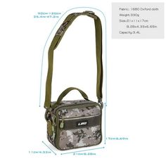 an image of a bag with measurements for the strap and shoulder straps, including two zippers on each side