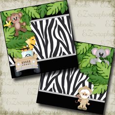 two cards with animals and zebras on them