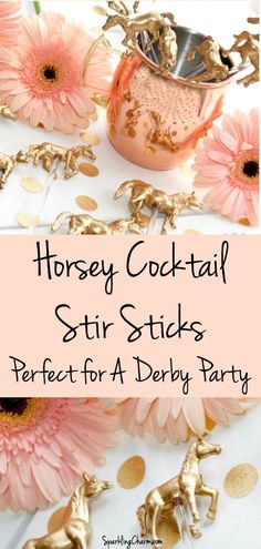 horsey cocktail stir sticks perfect for a derby party with pink gerberia flowers