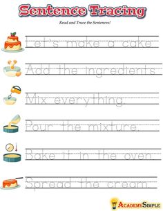 handwriting practice worksheet for kids to learn how to write sentences and trace the sentence