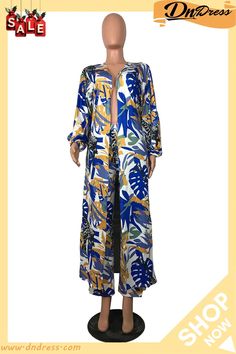 Blue Casual Print Patchwork Long Sleeve Two Pieces