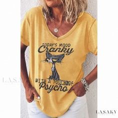 Lasaky - Loose Fit Fashion Short Sleeve T-shirt with Printed Design Fit Fashion, Summer Style Casual, Blouse Vintage, Printed Design, Casual T Shirts, Clothing Patterns, Casual Dresses For Women, Fitness Fashion, Casual Shorts