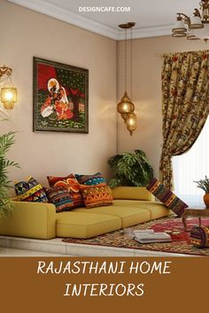 Rajasthani style interior design and decor ideas Indian House Decor Ideas, Indian Themed Living Room, Jaipur Home Decor, Indian Style Living Room Decor, India Interior Design Indian Style, Traditional Interior Design Indian Living Rooms, Rajasthan Interior Design, House Colour Interior Indian