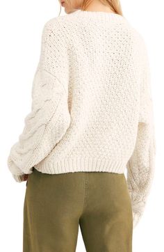 "Find FREE PEOPLE Bonfire Cable Knit Cardigan on Editorialist. A chunky cable knit and oversized buttons define a cozy cardigan with a slightly cropped hem and slouchy sleeves. 19\" length (size Medium) Front button closure Crewneck Long sleeves Ribbed cuffs and hem 100% cotton Dry clean or hand wash, dry flat Imported" Oversized Cable Knit Cropped Sweater, Oversized Casual Cable Knit Cropped Sweater, Cozy Oversized Cable Knit Cropped Sweater, Chunky Cable Knit, Cozy Cardigan, Cable Knit Cardigan, Fabric Gift Bags, Nordstrom Store, Fabric Gifts