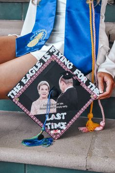 Graduation cap idea 
Eagle/ The Princess Diaries film themed mortar board design Grad Cap Ideas Hsm, Princess Diaries Grad Cap, Graduation Cap Designs Film, Hannah Montana Grad Cap, Graduation Cap Designs Vampire Diaries, Princess Diaries Graduation Cap, High School Musical Graduation Cap, Hannah Montana Graduation Cap