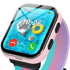 an image of a smart watch with colorful bands on the front and back side,