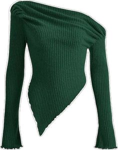 Winter Fitted Asymmetrical Tops, Fitted Asymmetrical Winter Tops, Asymmetrical Green Stretch Top, Trendy Asymmetrical Stretch Knit Top, Green Asymmetrical Stretch Top, Green Stretch Asymmetrical Top, Winter Asymmetrical Neckline Fitted Top, Casual Asymmetrical Ribbed Tops, Casual Asymmetrical Knit Top For Winter