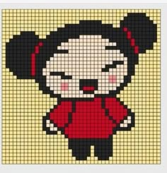 a cross stitch pattern with a teddy bear wearing a red shirt