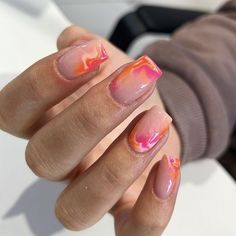 Nail Designs Summer Square, Short Square Nails Summer, Square Nails Pink, Summer Nails Square, Shiny Nails Designs, S Nails, Ombre Acrylic Nails