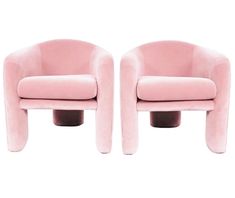 two pink chairs sitting next to each other