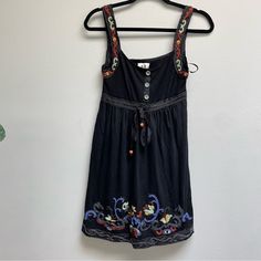 New With Tags No Flaws Armpit To Armpit 16 Inches Length 34 Inches Black Bohemian Dress With Buttons, Casual Black Embellished Dresses, Floral Beaded Dress, Beaded Dress, Y2k Style, Miss Me, Tank Dress, I Dress, Black Blue