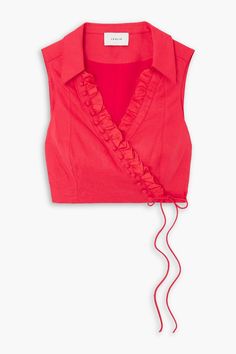 Linen Wrap Top, Button Embellishments, Embellished Top, Wrap Top, Vibrant Red, Net A Porter, Women Collection, Ruffles, Porter