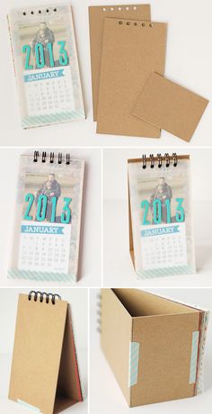 several photographs of different calendars with the numbers 2013 - present on them and attached to binders